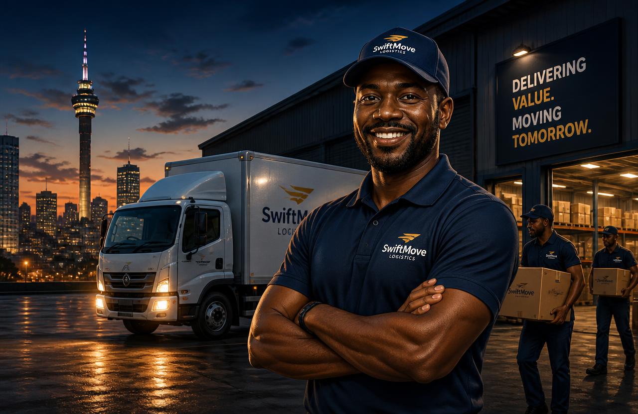 Brand Drive Connect delivery agent in front of a branded truck at a warehouse